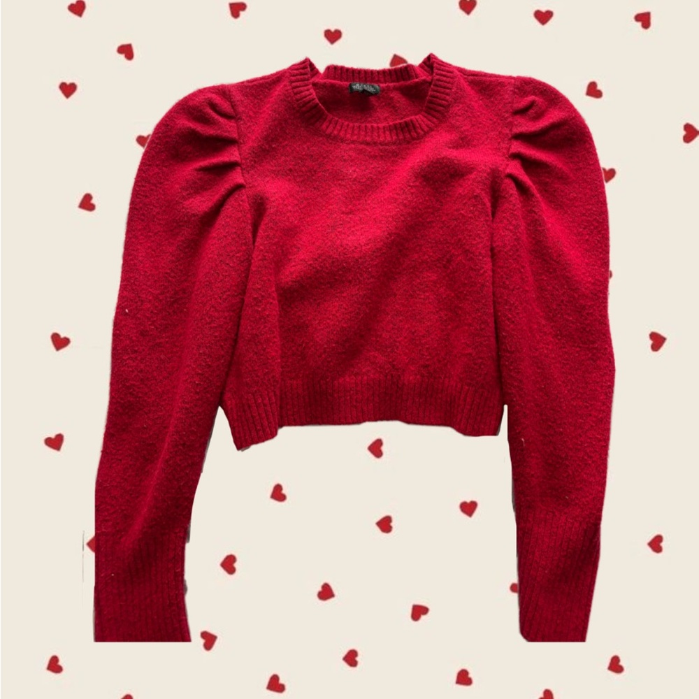 Chic Red Puff Sleeve Sweater